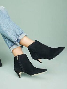 Sam Edelman Kinzey Pointy Toe Bootie Black Suede Pointed-Toe Kitten Heel Booties